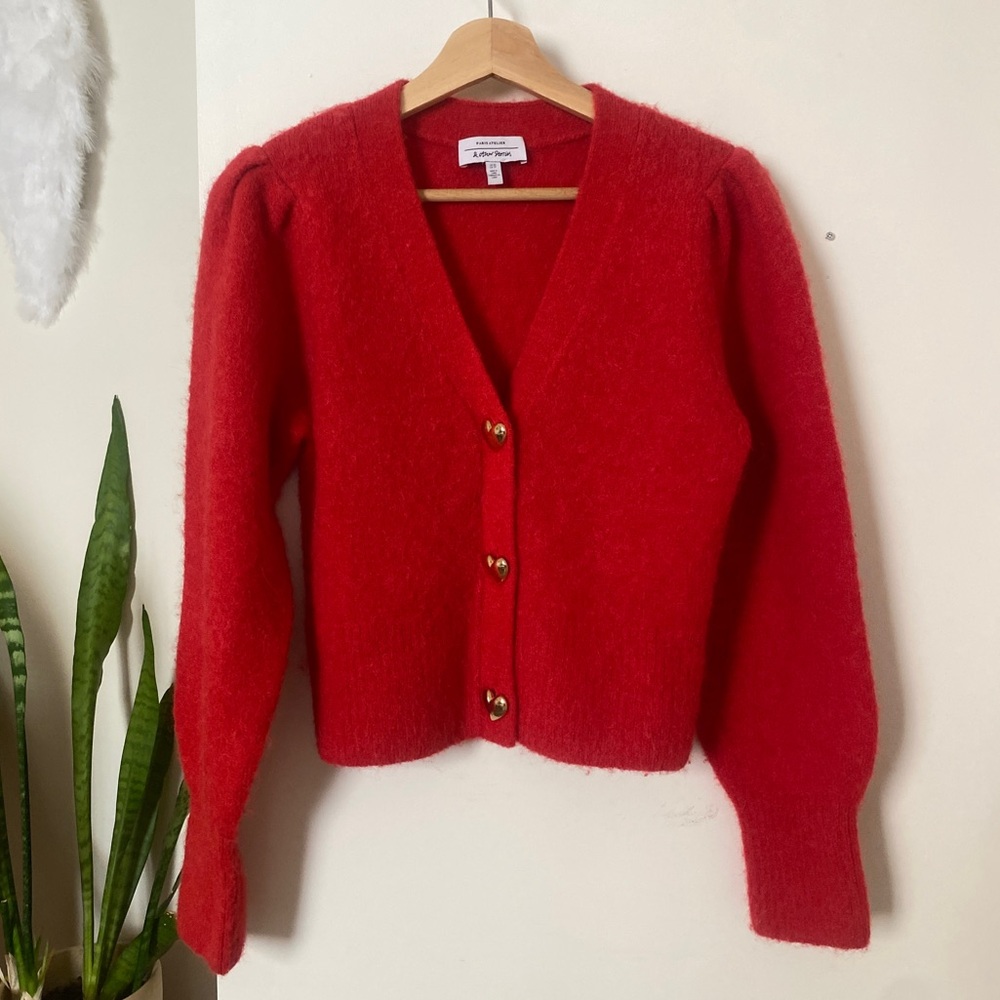 & Other Stories Red Heart Button Cardigan